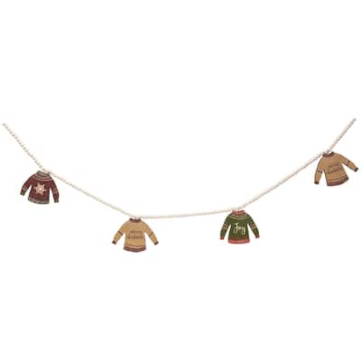 Christmas Sweaters Wooden Beaded Garland - Red/Green/White - 70 inches