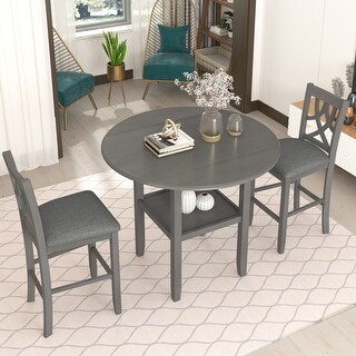 Farmhouse 3 Piece Round Counter Height Kitchen Dining Table Set - Bed ...