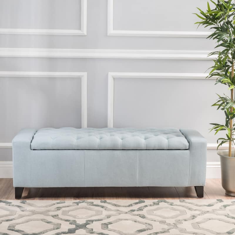Hikaru Fabric Storage Ottoman by Christopher Knight Home - Sky Blue