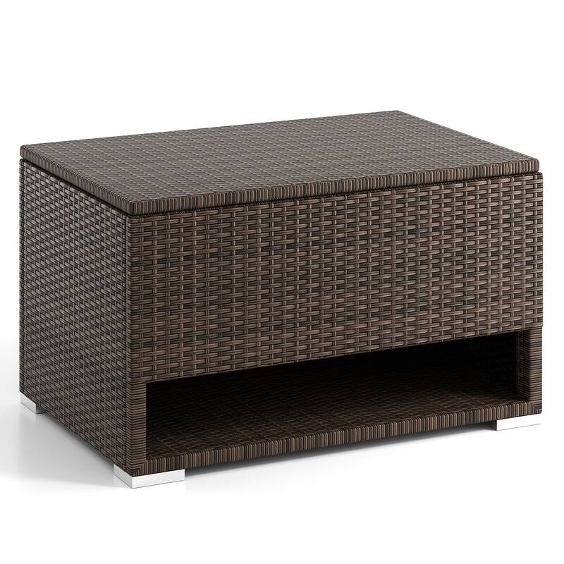 Gymax 48 Gallon PE Wicker Rattan Deck Box w/ Shoe Rack Outdoor Storage