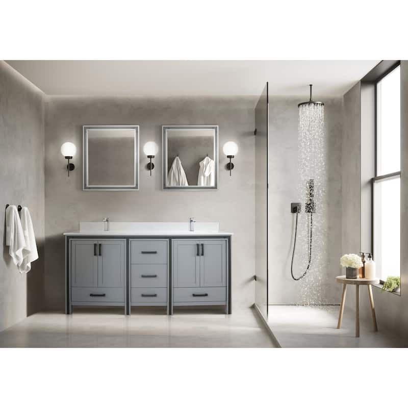 Ziva 72 in W x 22 in D White Double Bath Vanity, White Quartz Top, Faucet Set and 30 in Mirrors