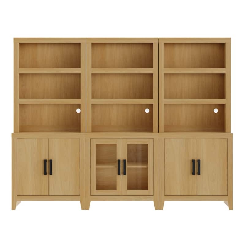 WAMPAT Tall Bookshelf with Doors, Farmhouse Bookcase with Open Shelves for Living Room & Home Office