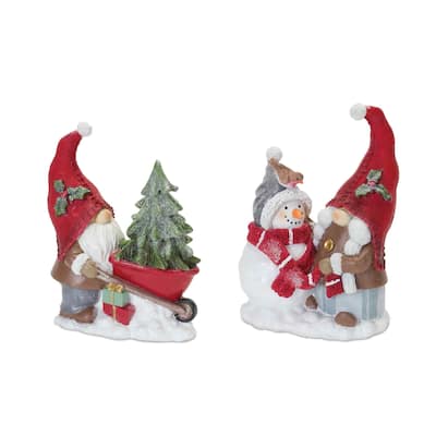 Set of 2 Gnome Snowman & Pine Tree Christmas Tabletop Figurines 8"