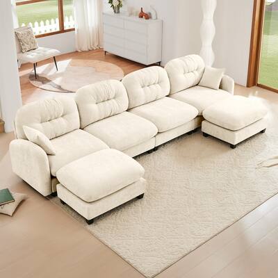 140" U Shaped Modern Sofa, Modular Sectional Couch Set with 2 Ottoman, 4 Seat Chenille Deep Seat Sofa for Living Room