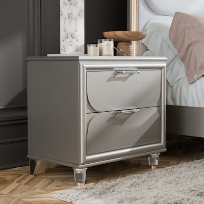 Furniture of America Angrove Modern Silver Wood 2-Drawer Nightstand
