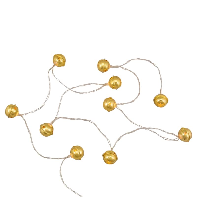 10-Count LED Gold Christmas Bells Fairy Lights 5.5ft Copper Wire - 5.5'