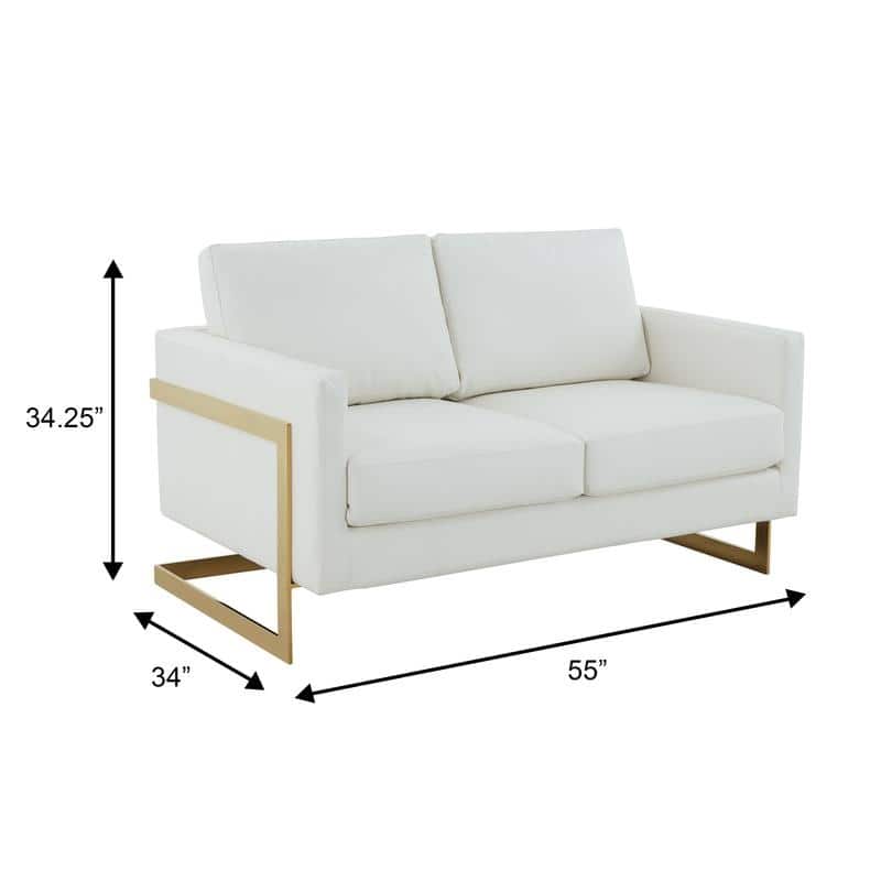 Lincoln Modern 2-Seater Leather Plush Cushion Loveseat in Metal Frame for Living Room Small Spaces Home Office