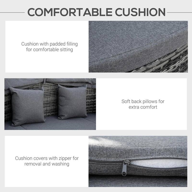 Convertible Rattan Daybed Sectional, Light Grey/Grey