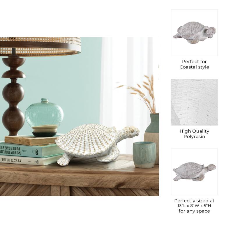 Resin Coastal Style Sea Turtle Sculpture with Woven Shell Texture