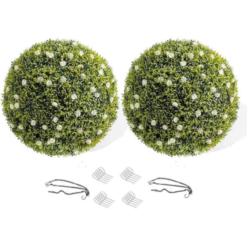 2 Pack 16.5" Artificial Flowers Topiary Balls for Home Decor, Wedding - 16.5 inch - White