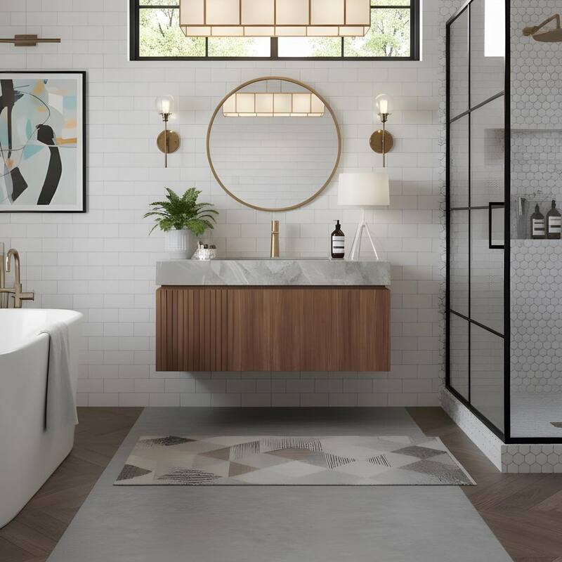 Floating Bathroom Vanity with 1 Pre-drilled Faucet Holes - 36 - Brown Oak