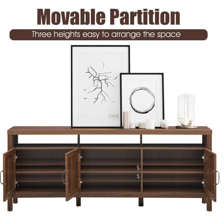 TV Entertainment Center for 65-Inch TVs with Solid Wood Legs and Shelves - 62" x 17.5" x 24.5"