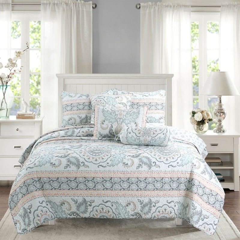Mia Gray Reversible 3-Piece Medallion Quilt Bedding Set