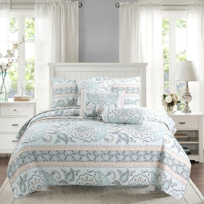 Mia Gray Reversible 3-Piece Medallion Quilt Bedding Set