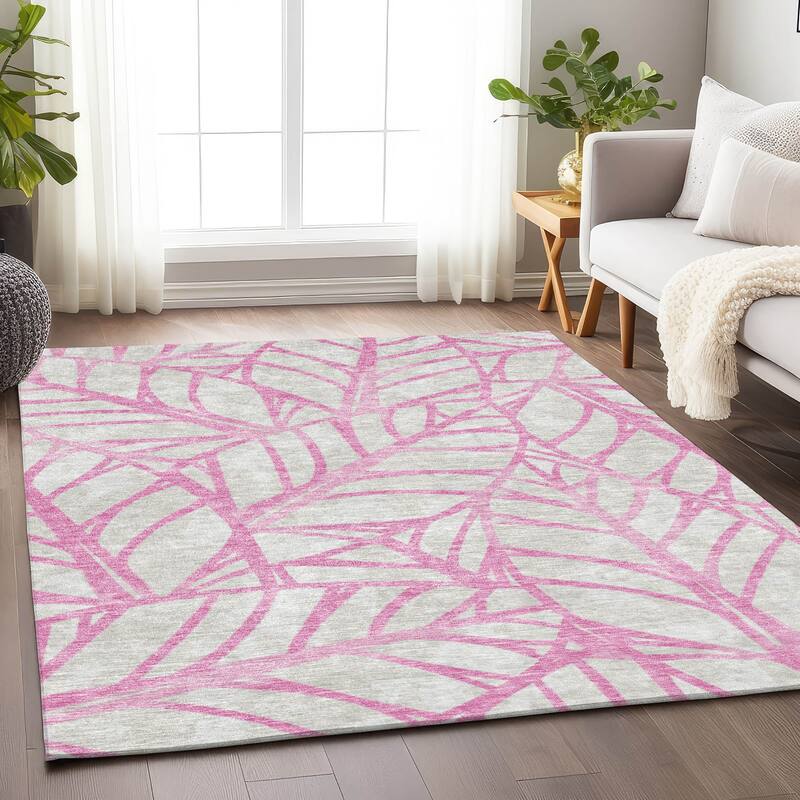 Premium Washable Super Soft Modern Palm Mayfield Rug - Pink - 2' 6" x 3' 10" - Rectangle