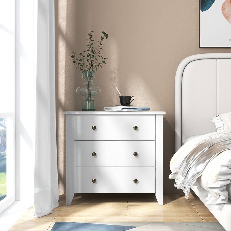 Gymax 3 Drawer Dresser Chest of Drawers Bedside Table for Living Room