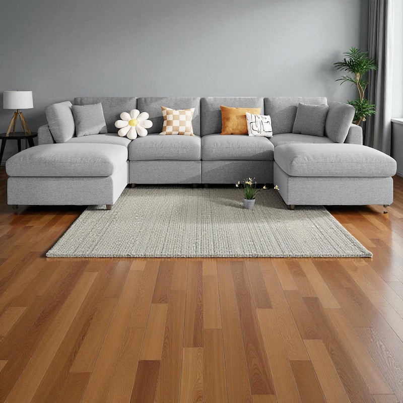 130" Large U-Shaped Modular Sectional Sofa with 2 Ottomans, Chenille Fabric Couch for Living Room & Home Theater