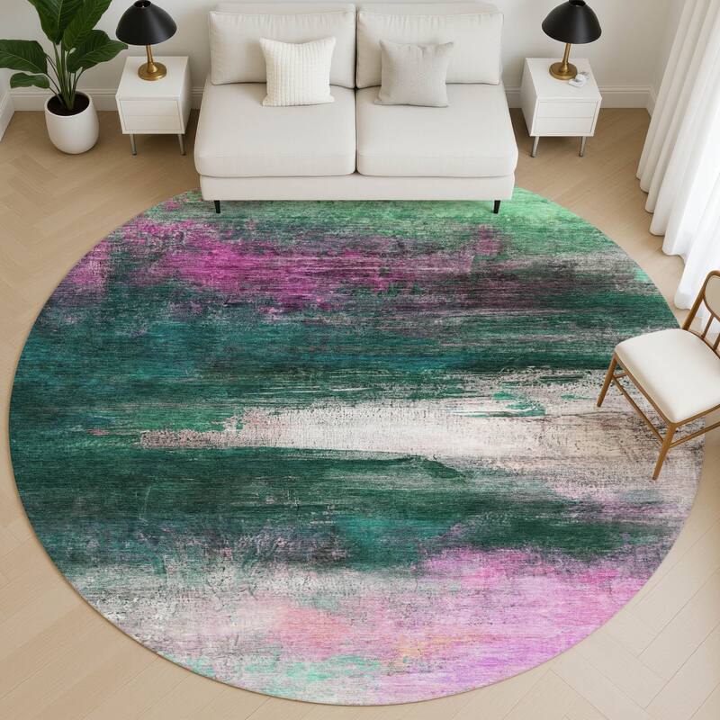 Premium Washable Super Soft Modern Abstract Mayfield Rug - Green - 8' x 8'
