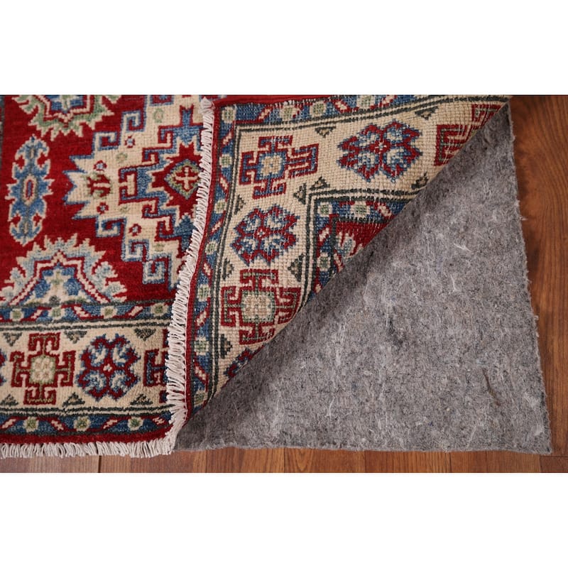 Red Traditional Kazak Oriental Runner Rug Hand-Knotted Wool Carpet - 2'7" x 16'2"