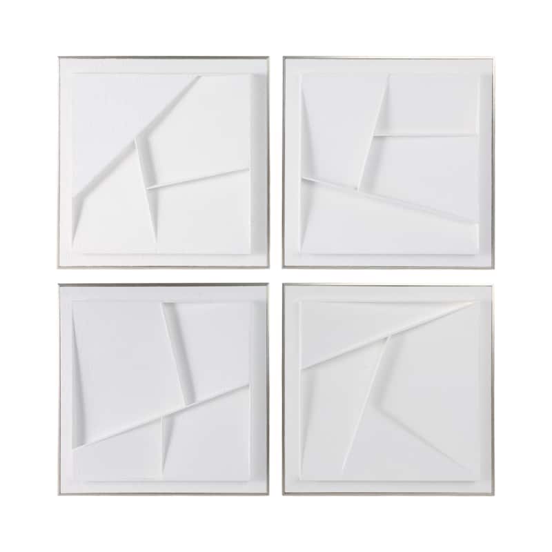 Canvas Wall Art Dimensional Plaster Paintings (Set of 4) - 20" White