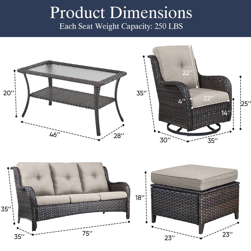 Outdoor Swivel Chairs with Sofa Ottoman Table