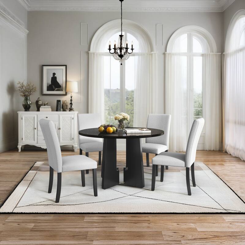 5-Piece Round Dining Table set, Modern Dining Table and 4 Upholstered Chairs