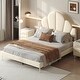 preview thumbnail 2 of 14, Queen Size Velvet Upholstered Platform Bed with Petal Shaped Headboard