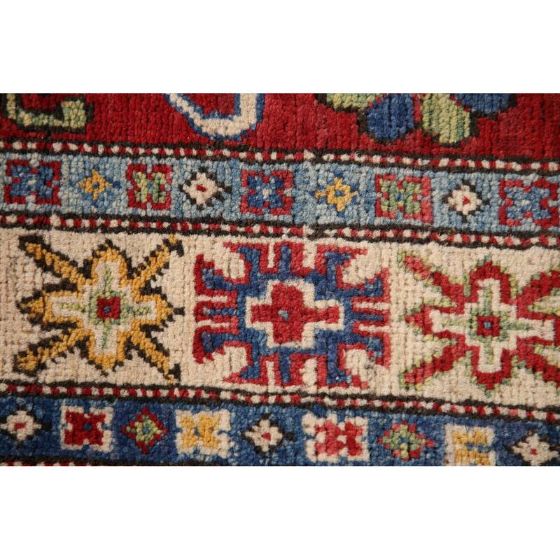 Geometric Red Kazak Oriental Rug Handmade Traditional Wool Carpet - 3'4"x 5'3"