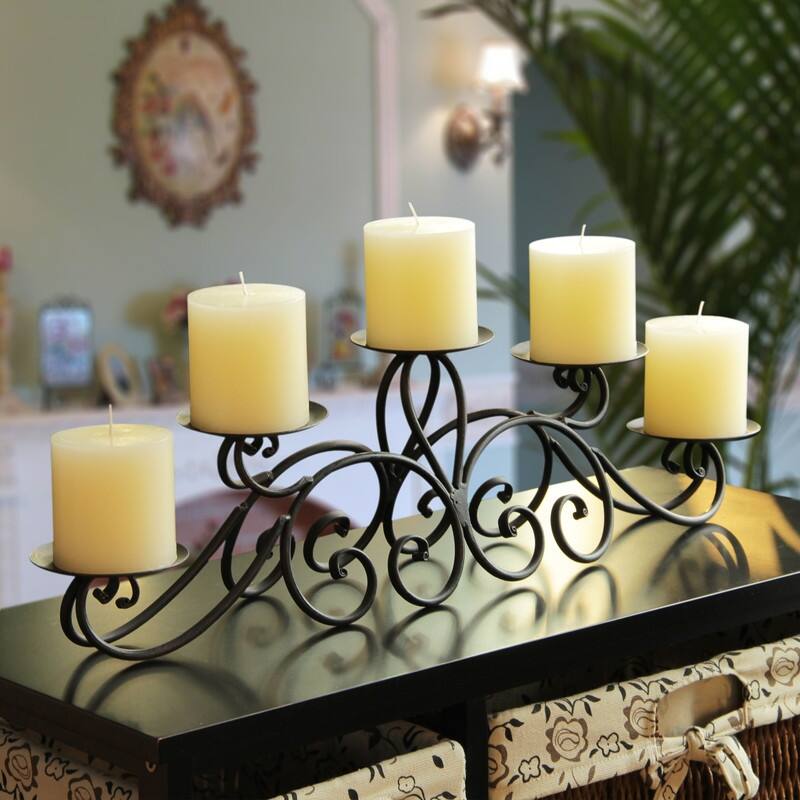 Adeco 5-pillar Iron Table Top Candle Holder - 24.4"x 4.5"x 6.5"