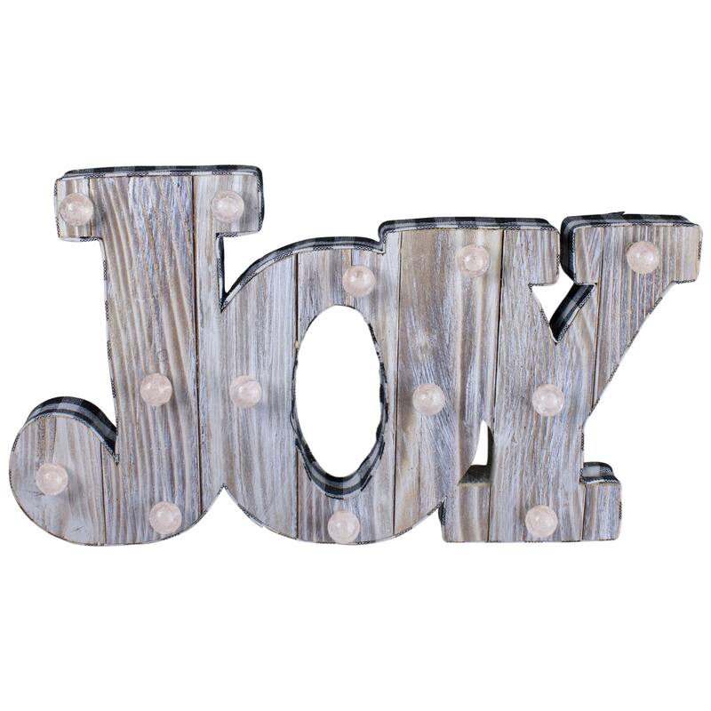 Lighted 3D Wooden "JOY" Christmas Decoration - 14"