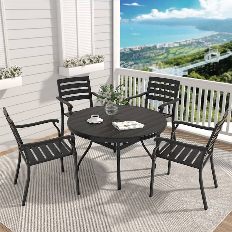 5 Pieces Outdoor Patio Dining Set, 4 Stackable Metal Dining Chairs and 40.6" Round Metal Dining Table, Outdoor Table and Chairs