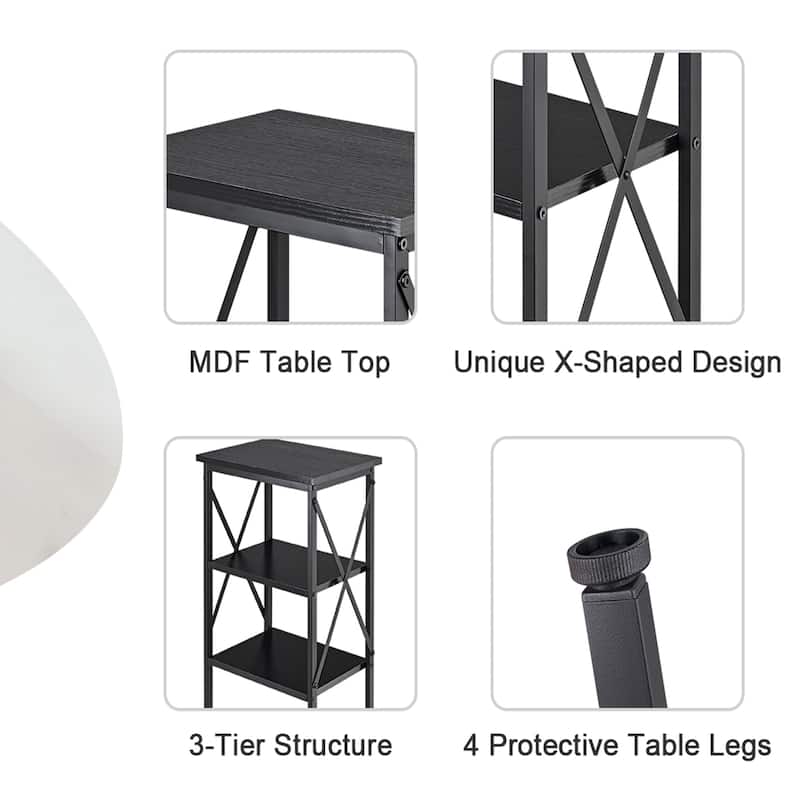 VECELO 3-Tier Open Shelf End Table with X-Frame Design 4-Step Easy Assembly 23.82" Height Side Table for Living Room or Bedroom