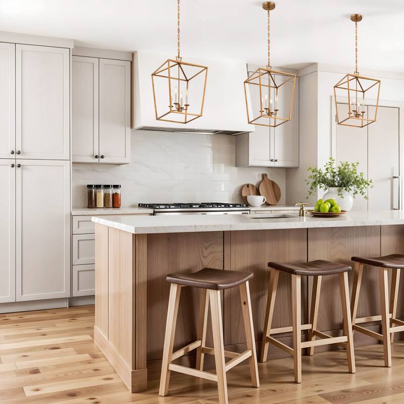 Seraphine Modern Pendant Light - Metal Aged Brass Lantern Light Fixture For Scandinavian, Minimalist, Contemporary Room Decor