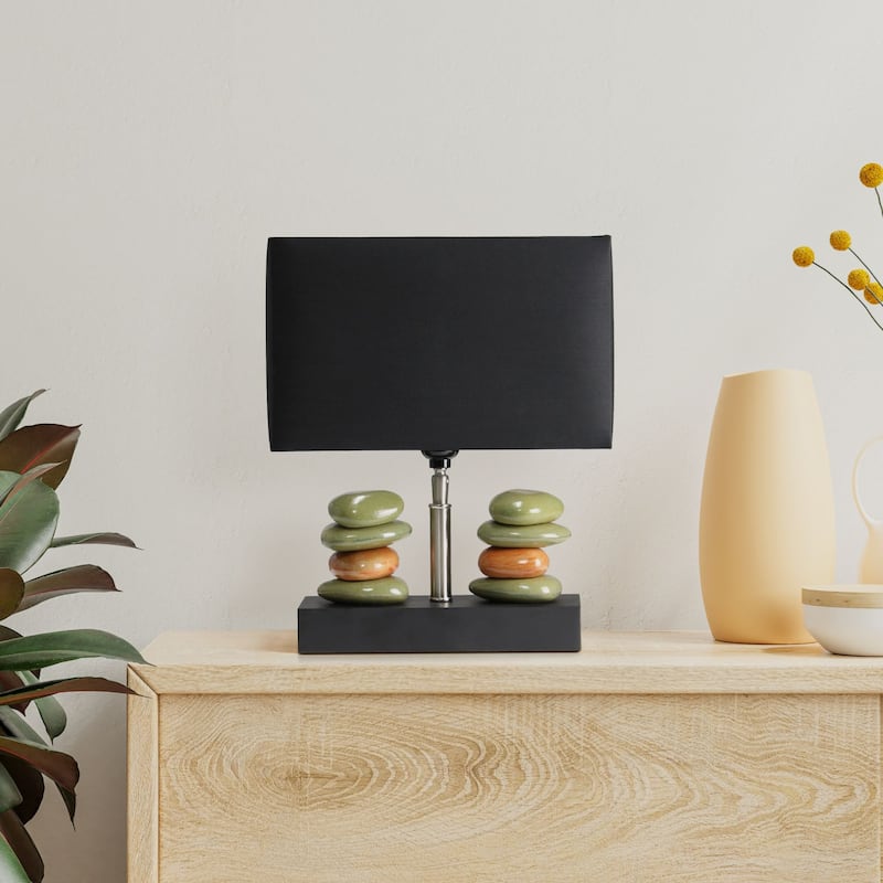 Tranquil Stone Ceramic Table Lamp with Rectangular Shade - 14" - Black