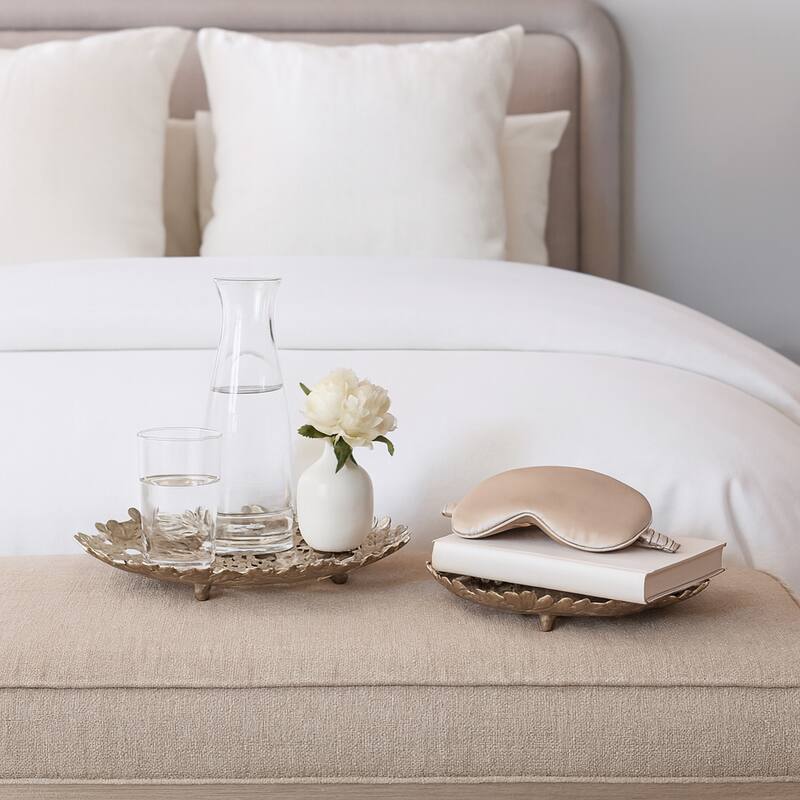 Floral Decorative Bowl - Openwork Detailing - Set of 2, 13", 18" Gold