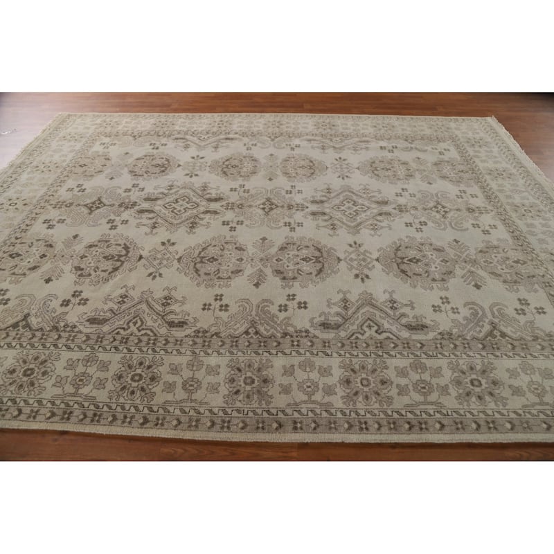 Oushak Oriental Area Rug Hand-Knotted Geometric Wool Carpet - 7'10"x 10'1"