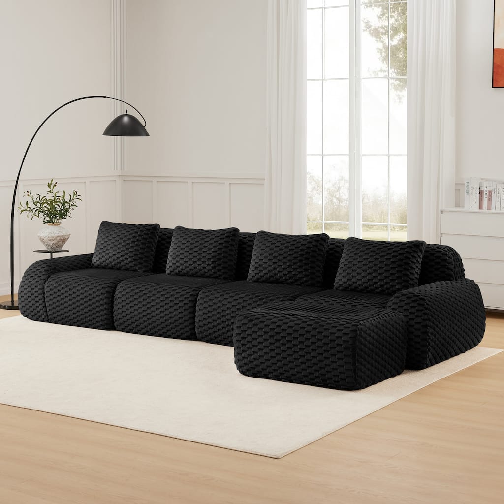 Oversized Modular Sectional Sofa with Movable Ottoman, 4 Seat Modern Flannelette Fabric Sofa Set Floor Armrests Sofa