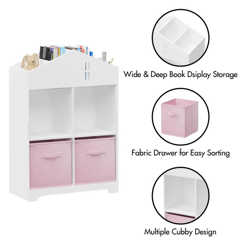 Kids Bookshelf with Toy Storage Organizer, 24" Bookcase with Bins for Nursery,Kids Reading Nook,Toys&Books Display Organizer