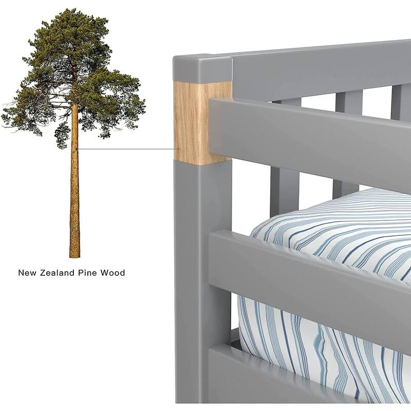 Twin Over Full Bunk Bed with Trundle, Ladder and Guard Rails