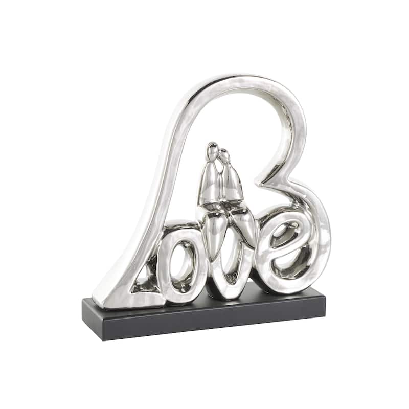 Ceramic Heart Family Love Decorative Sculpture with Black Base - Silver - Roche River Decor