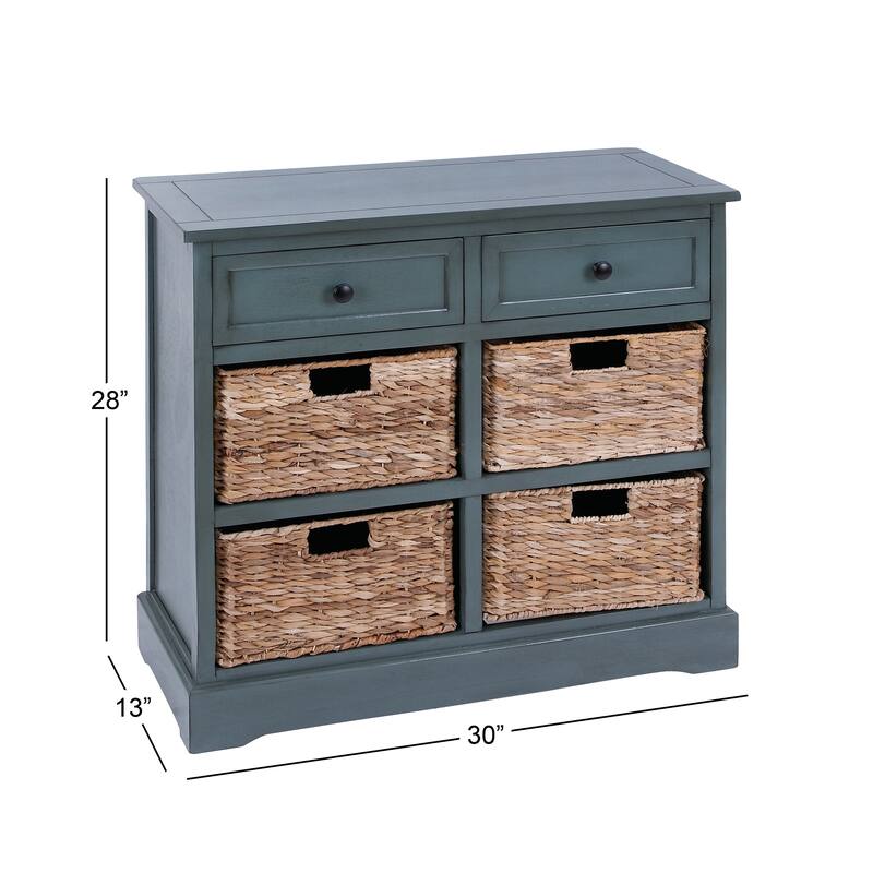 Cream, Teal, White or Brown Wood 2 Baskets and 1 Drawer Storage Unit - 16 x 13 x 28