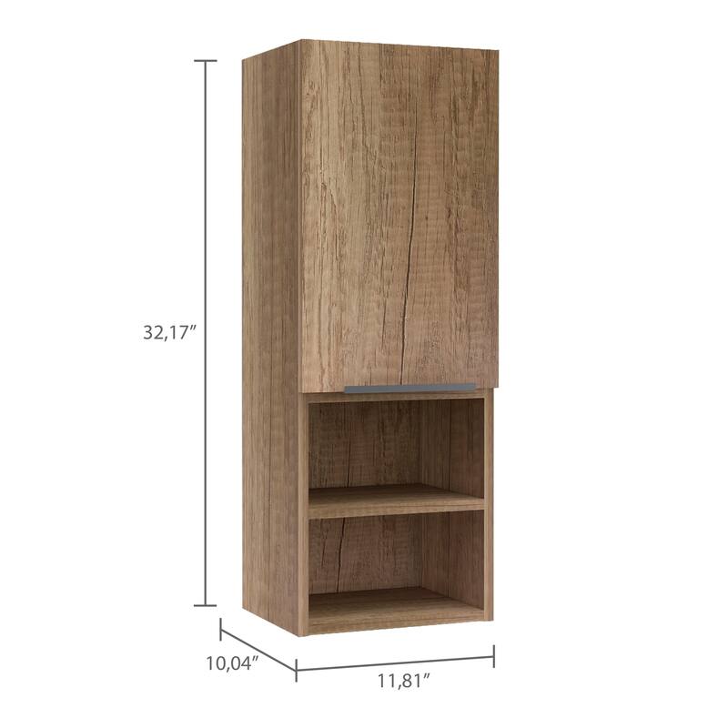 Modern Medicine Cabinet with Two Semi-Open Shelves, Light Oak Finish - Organized Storage for Cosmetics and Toiletries