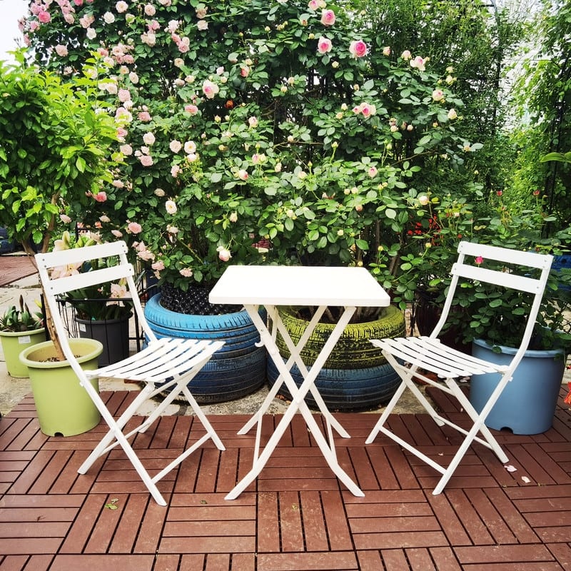 3 Piece Patio Bistro Set of Foldable Square Table and Chairs - White