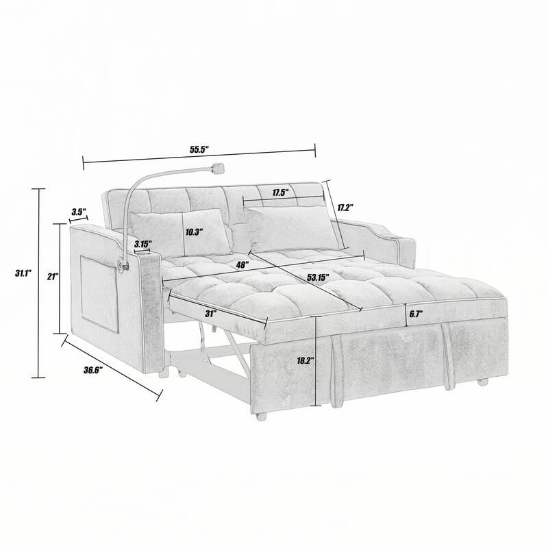 55.51 inch versatile foldable sofa bed