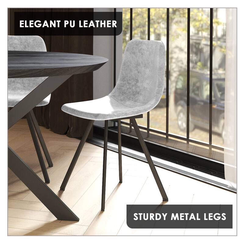 Markley Modern PU Leather Upholstered Ergonomic Mid-Back Accent Chair with Metal Legs Set of 4