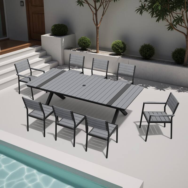 Patio Dining Furniture Set with Stackable Chairs and Dining Rectangle Table
