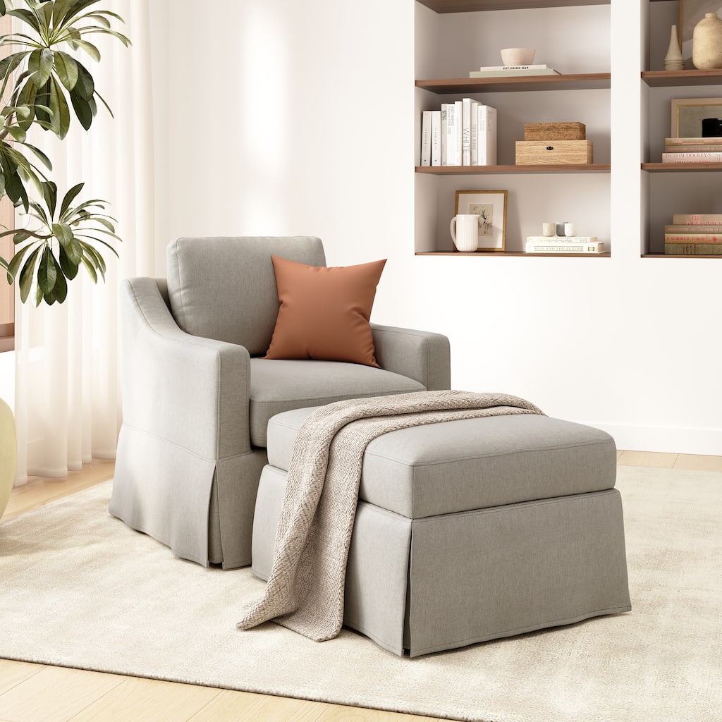 Bush Home Harper Swivel Accent Chair and Ottoman with Slipcovers - 29.13" W x 30.83" D x 36.22" H