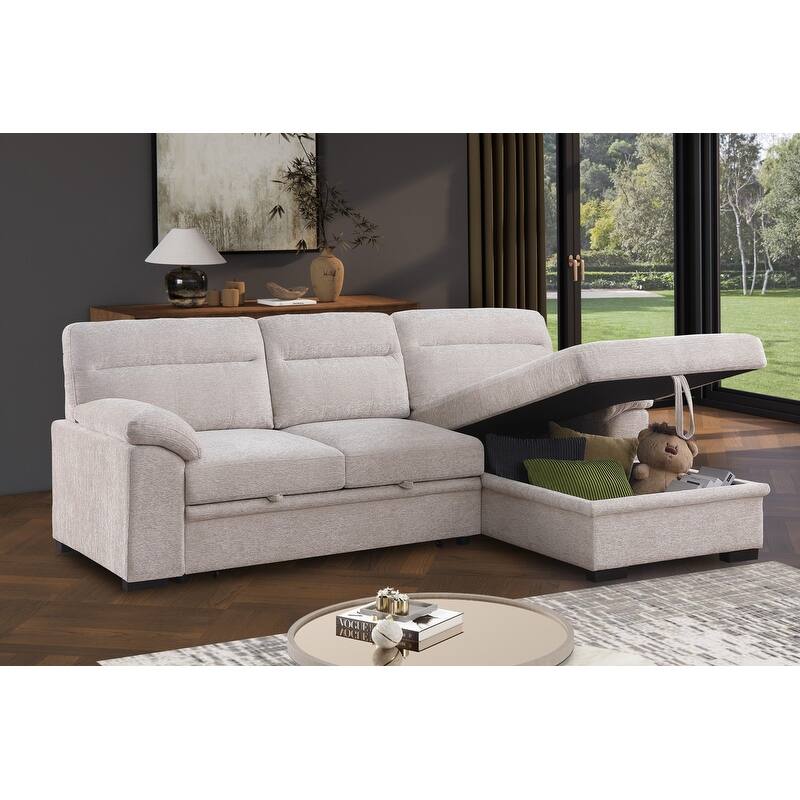 Kipling II 94"W Chenille Fabric Sleeper Sectional Sofa with Right-Facing Chaise, Cupholders, USB Charging port