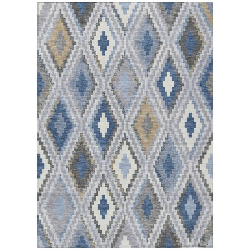 Machine Washable Indoor/ Outdoor Global Geo Chantille Rug