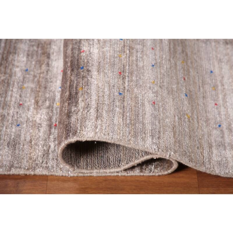 Tribal Gabbeh Oriental Area Rug Handmade Silk Beige Carpet - 8'0" x 9'8"